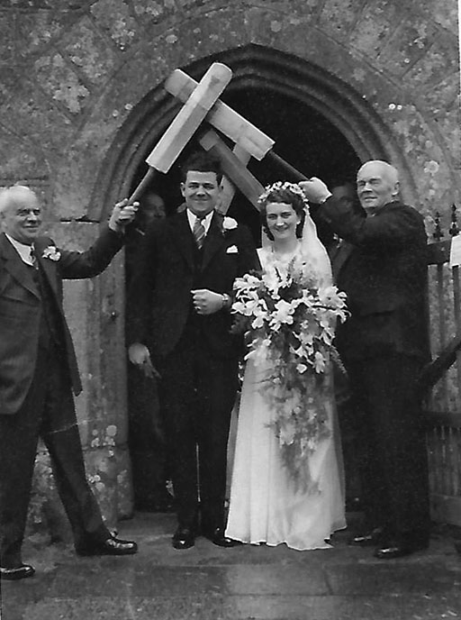Stuart Mountford and his new bride Doris emerging from St John's Church, Lustleigh on Easter Monday 1940 as man and wife