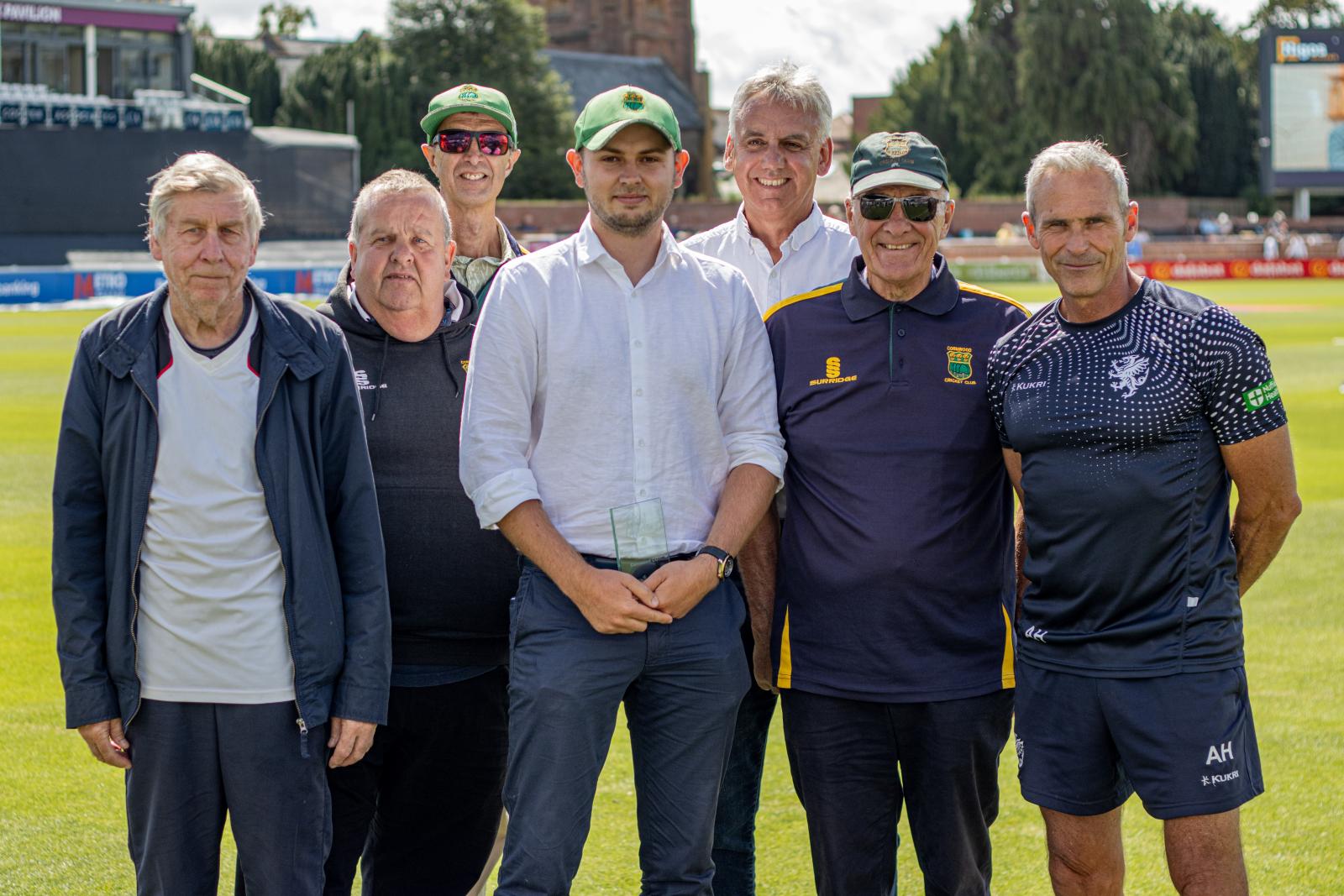 The Cornwood CC Grounds Team receive their award at the Cooper Associates County Ground.
