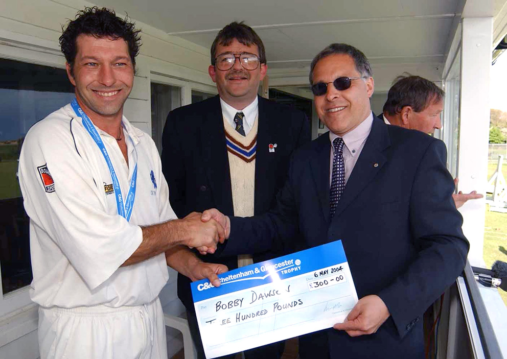 Bob Dawson on the balcony at Exmouth receiving one of his three man of the match gold awards<br>credit: Al Stewart 