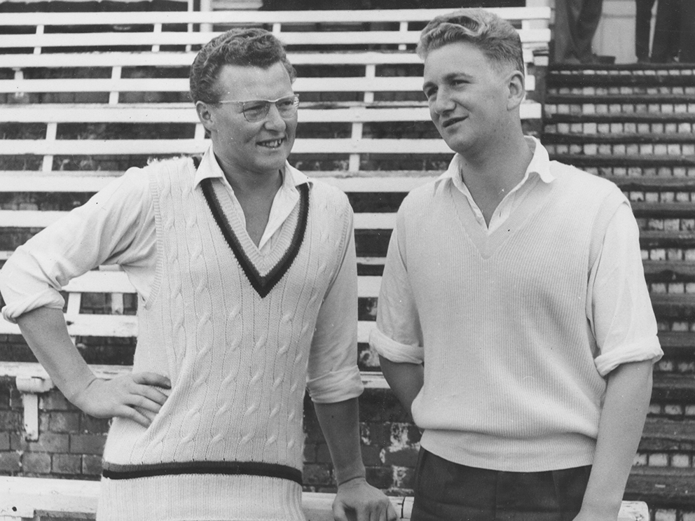 David Post (left) and Doug Yeabsley after being awarded their county caps during Devon's game against Somerset II at Exeter in August 1962. Yeabsley has taken 7-55 in the first innings<br>credit: David Post's scrapbook