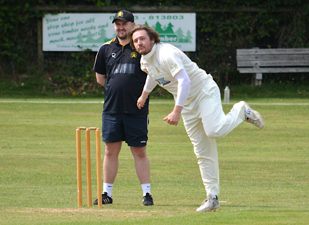 Dan Winsor bowling up the hill at Abbotskerswell for Plymouth CS&R in their nine-wicket win over Abbotskerswell 2nd XI
