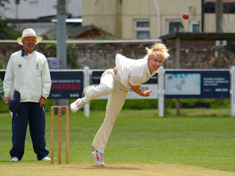 Exeter's Fin Hill – four wickets to mop-up the Sandford batting