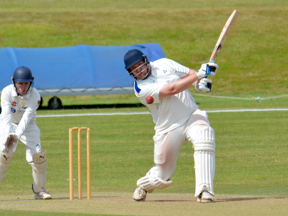 Topsham St James batter Jacob Taylor gives it a whack against Shobrooke Park