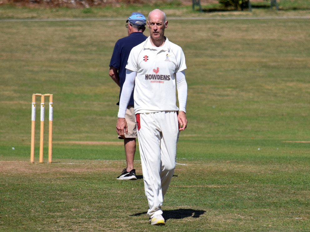 Ipplepen's Paul Thomas – four wickets for the 'Welsh Wizard' on his return to the 1st XI<br>credit: Conrad Sutcliffe - no re-use without copyright owner's consent