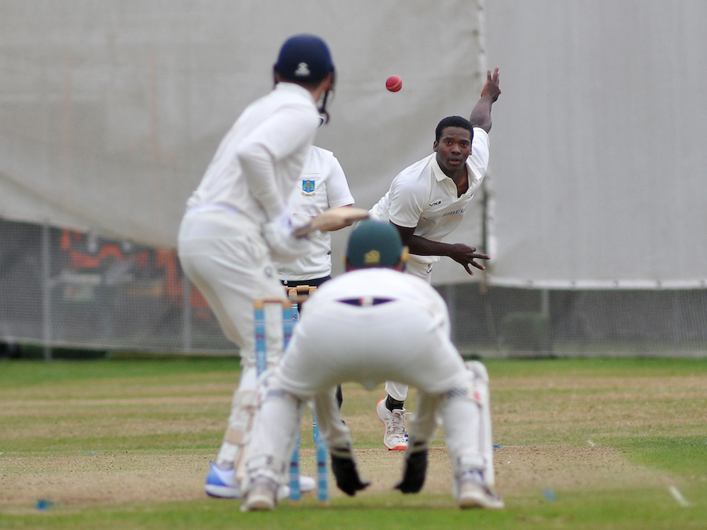 Bovey Tracey's Musa Twala bowling to Paignton's Luke Medlock <br>credit: All photos: Steve Pope / Mid-Devon Advertiser Bovey Tracey's Musa Twala bowling to Paignton's Luke Medlock <br>credit: All photos: Steve Pope / Mid-Devon Advertiser