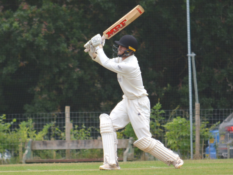 Bovey Tracey batsman Sam Russell batting against Bideford