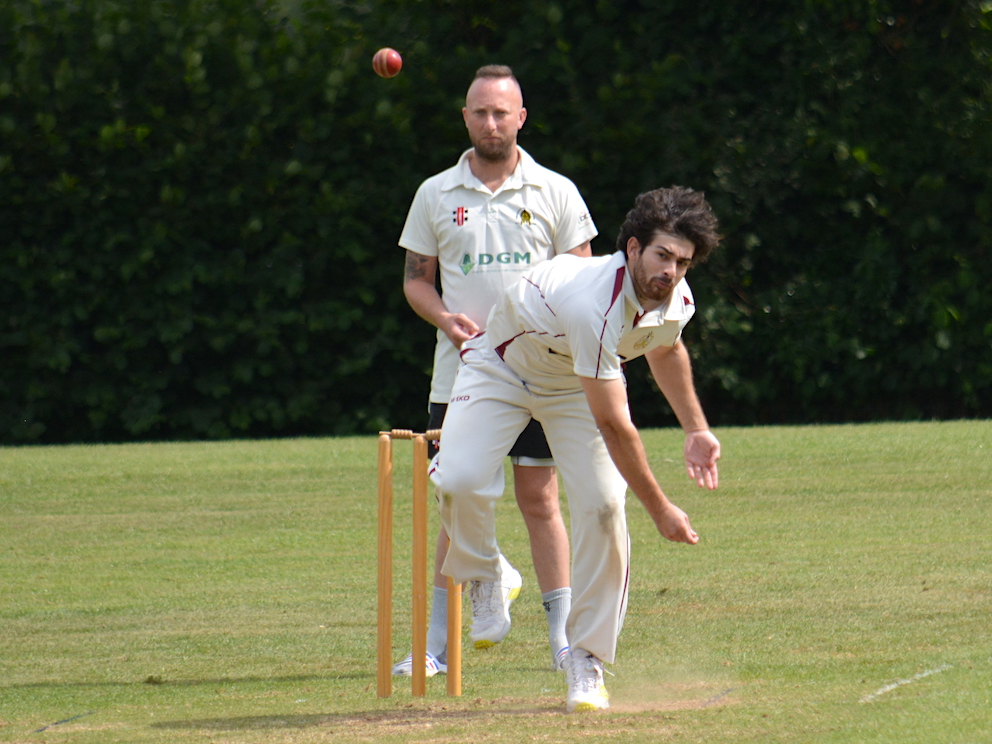 Plymouth CS&R seamer Saf Johar bowling at the Abbotskerswell tail