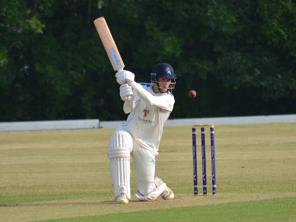Devon skipper James Horler swats the Oxfordshire bowling through the off-side