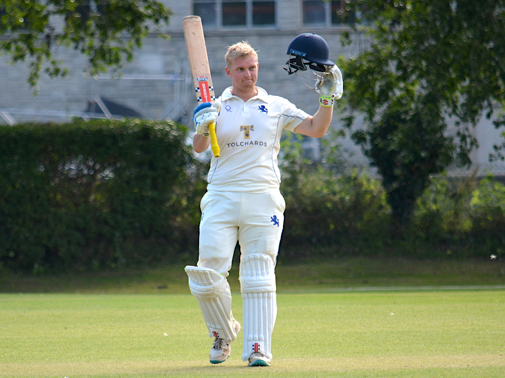 Lawrence Walker acknowledges the applause around the ground after reaching his maiden Devon century in the game against Cornwall<br>credit: Conrad Sutcliffe - no re-use without copyright owner's consent Lawrence Walker acknowledges the applause around the ground after reaching his maiden Devon century in the game against Cornwall<br>credit: Conrad Sutcliffe - no re-use without copyright owner's consent