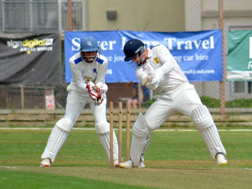 The end of the road for Cheshire batsman Luke McCoy – bowled by Devon's Max Shepherd