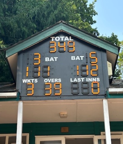 The Cockington scoreboard after Harry Mabbutt and Dave Brown had finished with the Babbacombe bowling