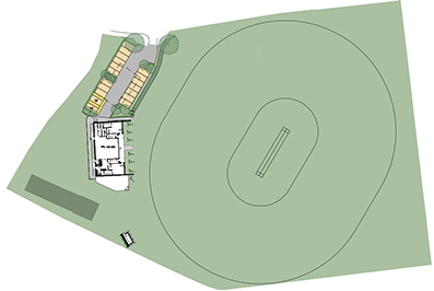 A plan view showing the location of the planned new pavilion at Thorverton and the re-aligned playing square