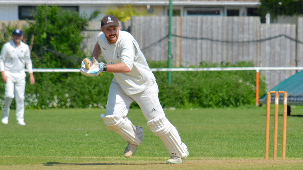 A&CW skipper James Bovey sets off for a run on the way to a half-century against Heathcoat II