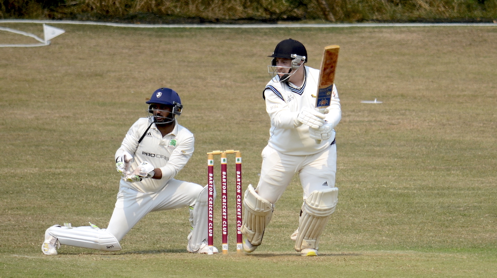 Kenn batsman James Gosling squirts the ball through point during his side's 10-wicket defeat at Barton II
