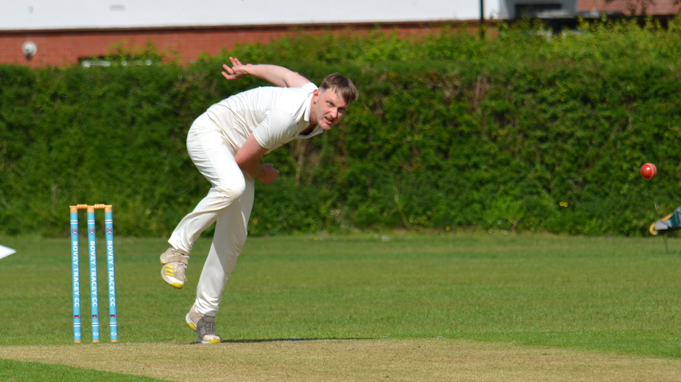 Ivybridge seamer Josh Coker during a lively opening spell that helped reduce Bovey Tracey 2nd XI to 25 for four on the way to a 146-run defeat<br>credit: Conrad Sutcliffe - no re-use without copyright owner's consent