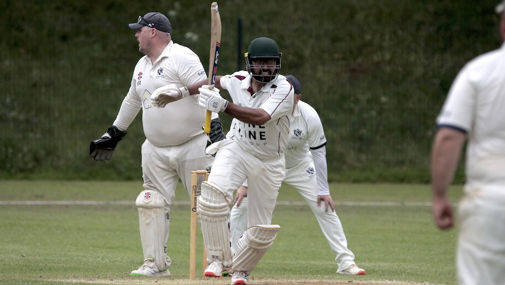 Top gun! Plymouth CS&R batter Malik Wasim has a tin in his sights in the match against Babbacombe<br>credit: Al Stewart Top gun! Plymouth CS&R batter Malik Wasim has a tin in his sights in the match against Babbacombe<br>credit: Al Stewart