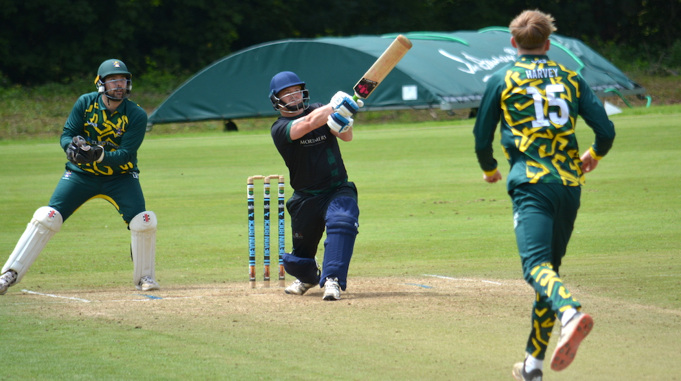 Explosive! Plymstock's new recruit Sam White hitting out<br>credit: Conrad Sutcliffe - no re-use without copyright owner's consent