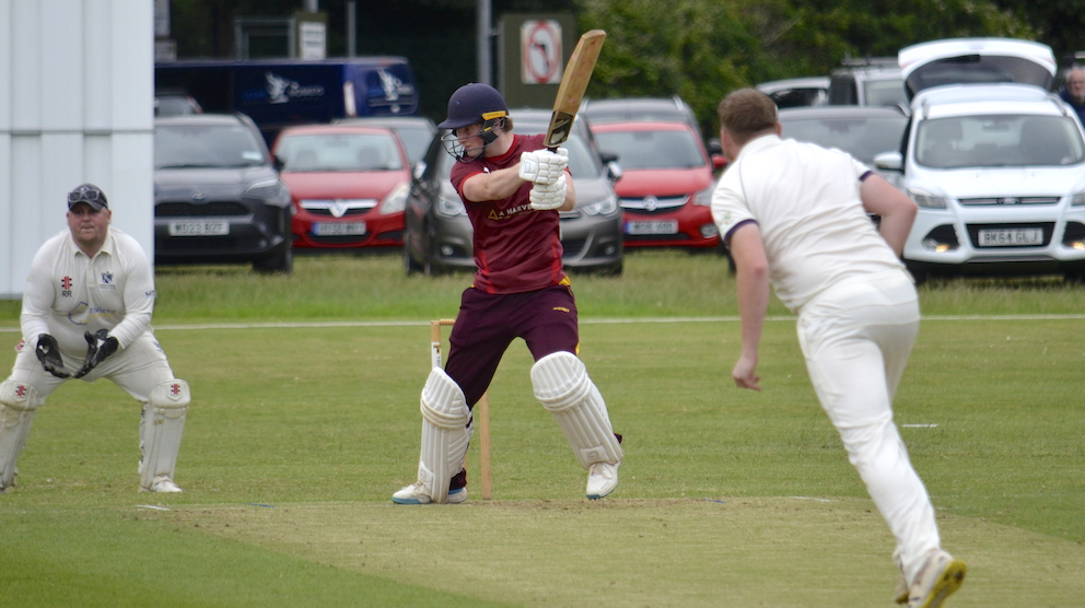 Ipplepen's Toby Holroyd puts the Babbacombe bowling to the sword in last season's Brockman Cup final <br>credit: Conrad Sutcliffe - no re-use without copyright owner's consent
