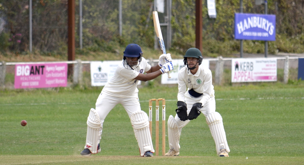 Destination Duckpond! Torquay & Kingskerswell tail-ender Towkir Chowdhury about to deposit the Ivybridge bowling into the nearby water feature in Kings Drive