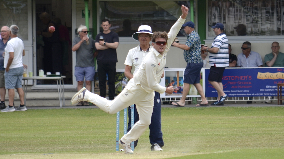 Bovey spinner Will Christophers – too much of a handful for Barton