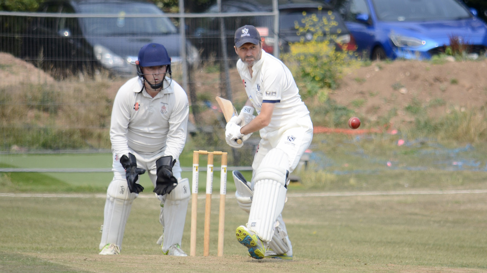 Babbacombe batter Paul Sutherland gets on the front foot against the Hatherleigh bowling