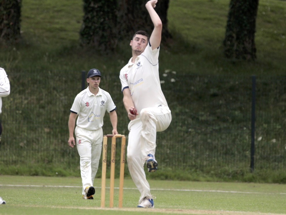 Babbacombe seamer Ben Passmore using the new ball against Plymouth CS&R