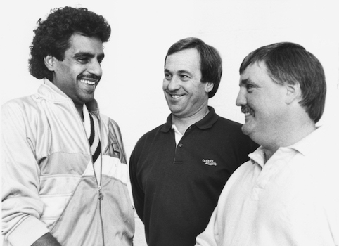 Naveed Anjum (left) gets acquainted with Barton officials Pete Cassells (left) and Geoff Lang