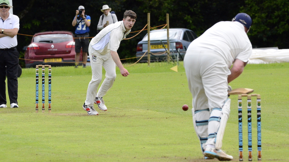 Cornwood's Jack Lane bowling to Babbacombe's Tim, Goodwin