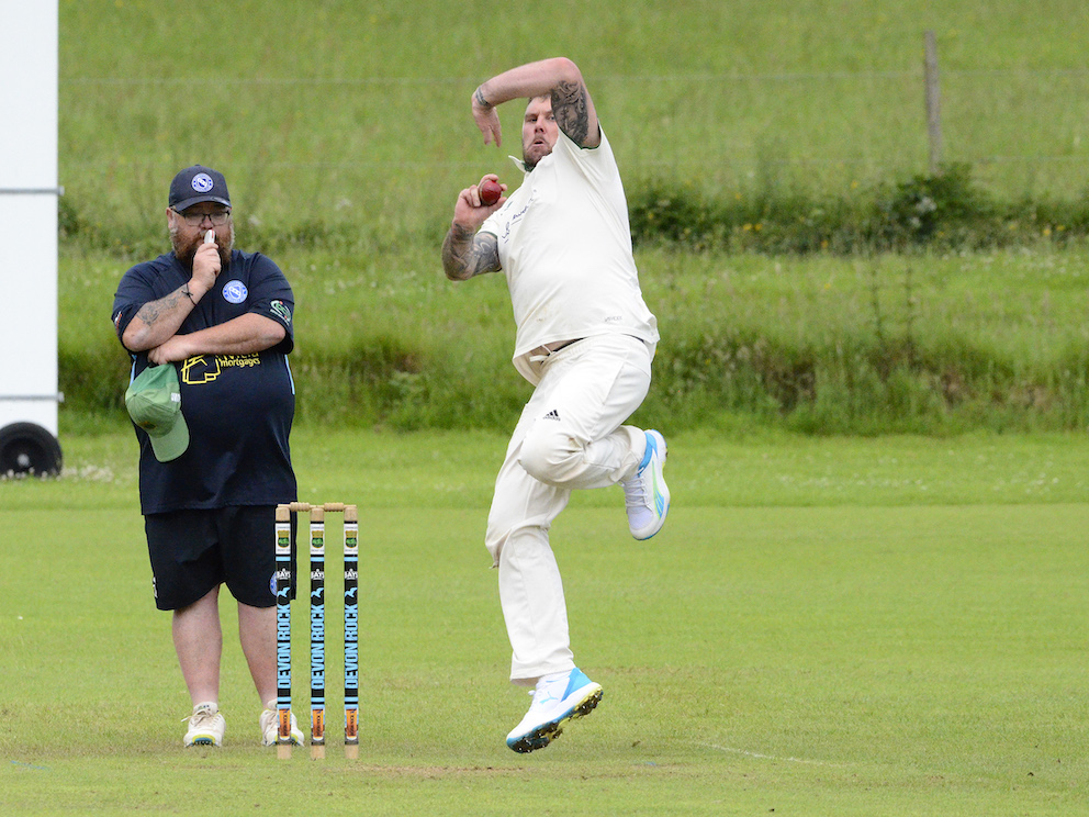 Cornwood's Mike Hodge has a Babbacombe batsman in his sights
