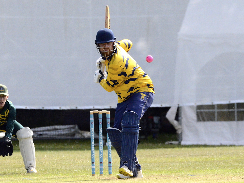 Braunton captain Sam Reddick approaching his half-century against Bovey Tracey