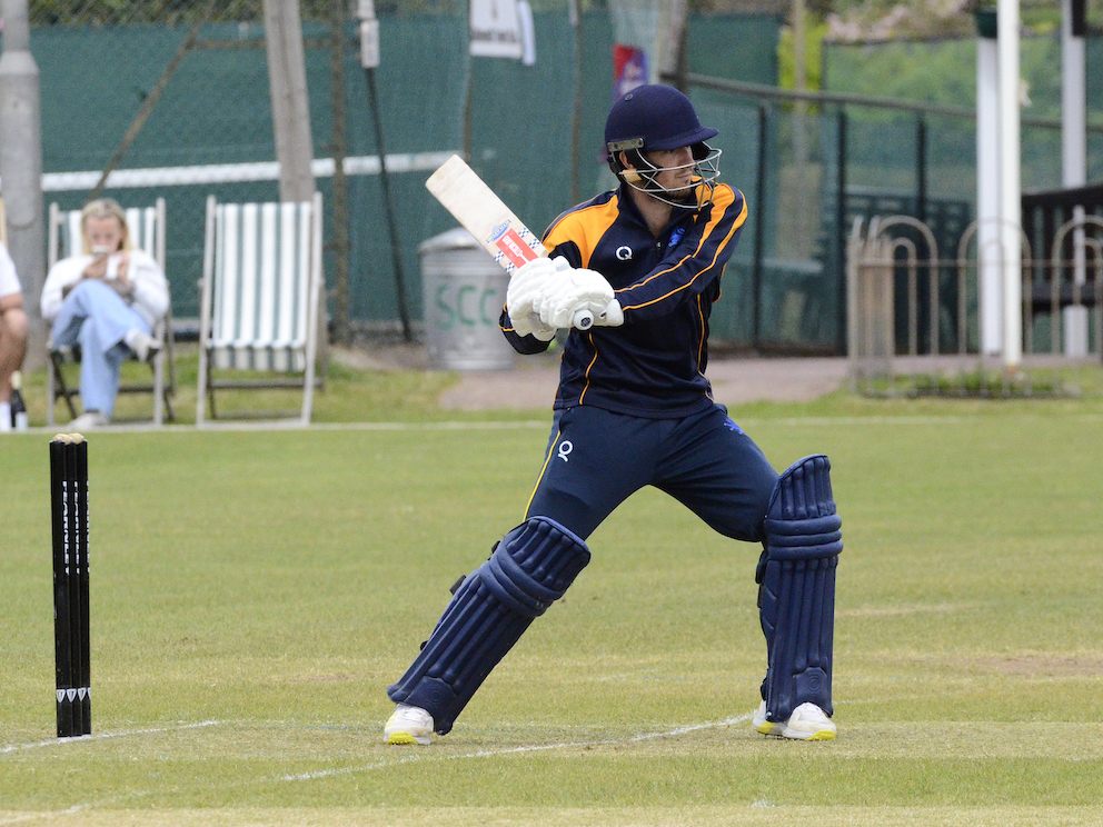 Devon's Ben Privett hits out. He top scored against Hertfordshire