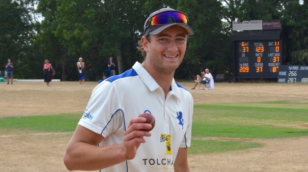 George Daldorph walking off with the match ball after his five-wicket show against Oxfordshire at Banbury<br>credit: Conrad Sutcliffe - no re-use without copyright owner's consent George Daldorph walking off with the match ball after his five-wicket show against Oxfordshire at Banbury<br>credit: Conrad Sutcliffe - no re-use without copyright owner's consent