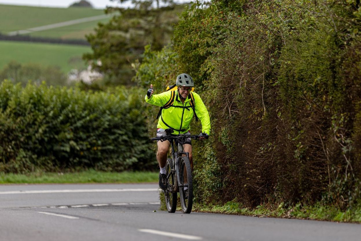 Jon Musikanth near Crediton on Day 4 of his cycle ride from Land's End to John o' Groats.