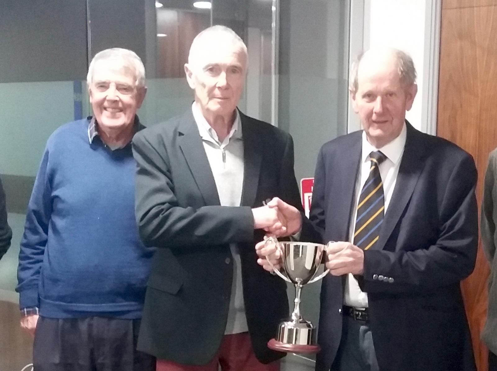 Stuart Munday Trophy winner David Thorneley (right) pictured with Devon chairman Neil Gamble (left) and county club president Jack Davey (centre)<br>credit: Contributed