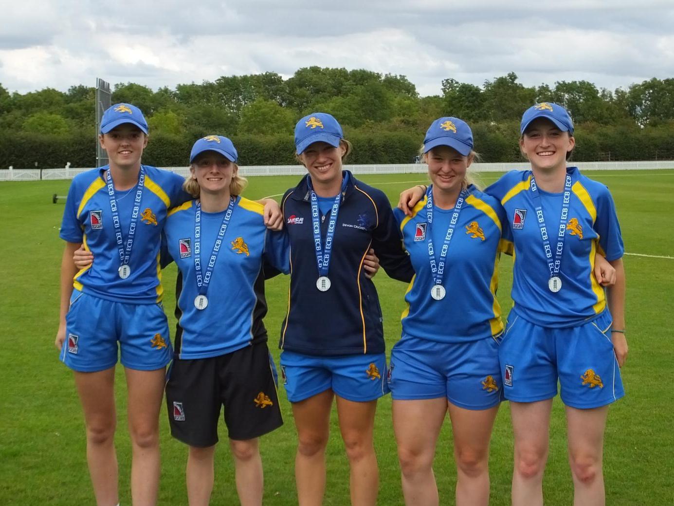 Georgia Read, Ellie Bishop, Emma Corney, Jemima Vereker and Ruby Davis pose with their medals.