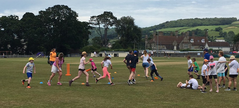 Players and helpers warming up before one of the matches