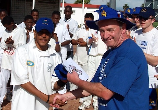 Alan Swift presenting a man-of-the-match award during the 2004 South Africa tour