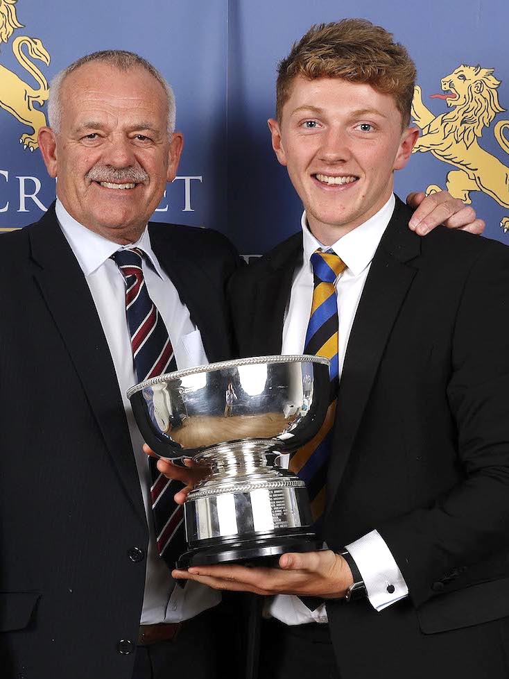 Jim Parker (left) hands over the DCB young player of the year award to Dom Bess in 2016