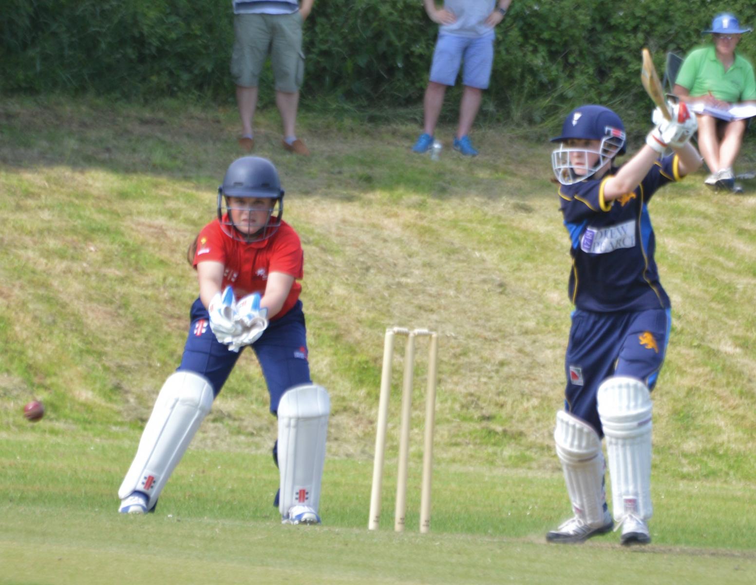 Ruby Davis in Devon Under 13 Girls action against Wales in 2018.