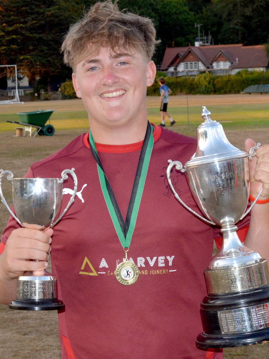 Man-of-the-match winner Warrick Green with his trophy and the Aaron Printers Cup