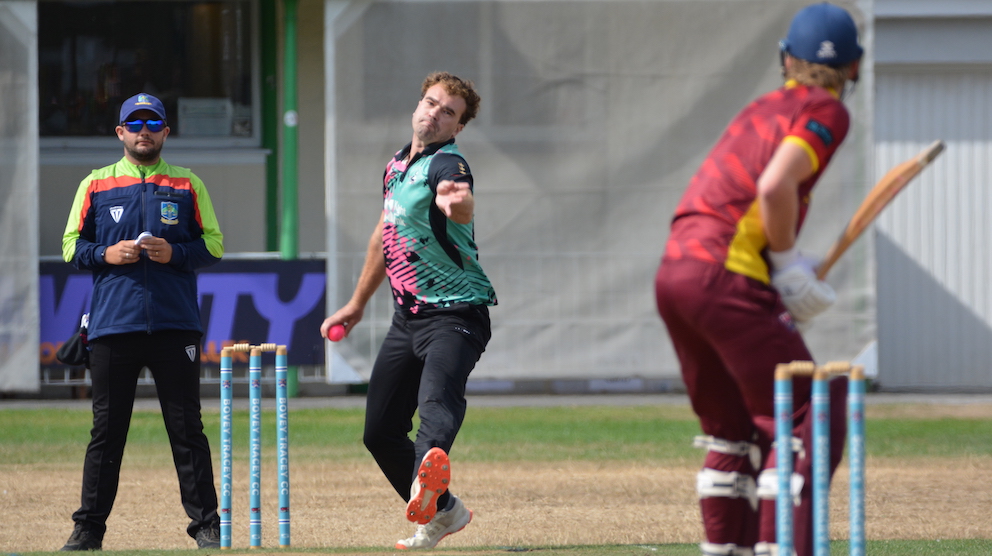 Chagford seamer James Sharman has Seaton batsman Kai Croft in his sights