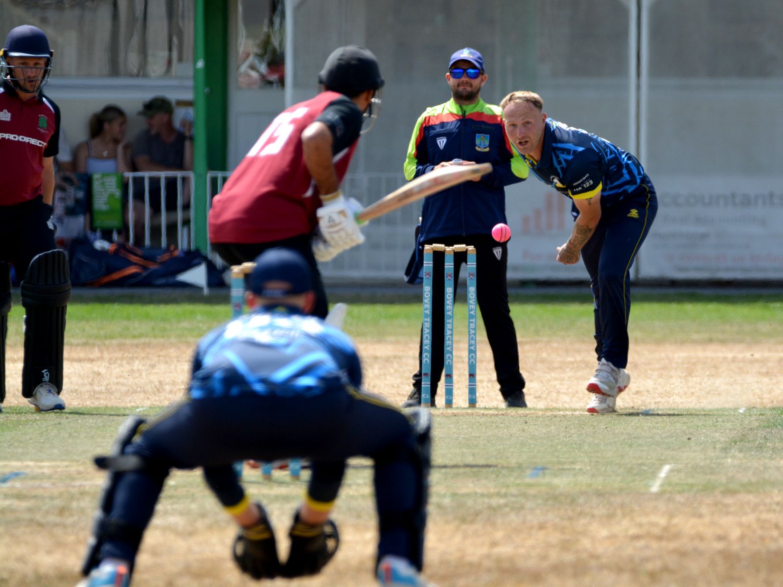 Plymstock's Adam Frost on the way to five wickets against Barton 
