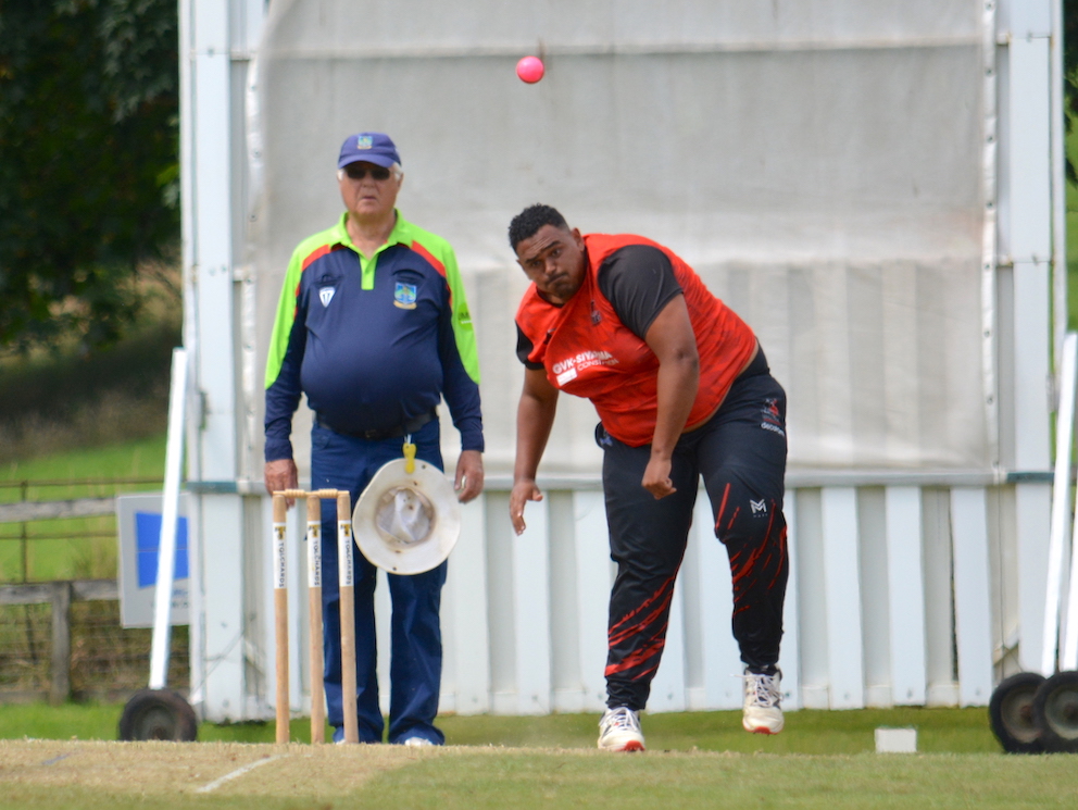 Stoke Gabriel's Justin Pringle bowling against Cullompton in the Corinthian Cup semi-final