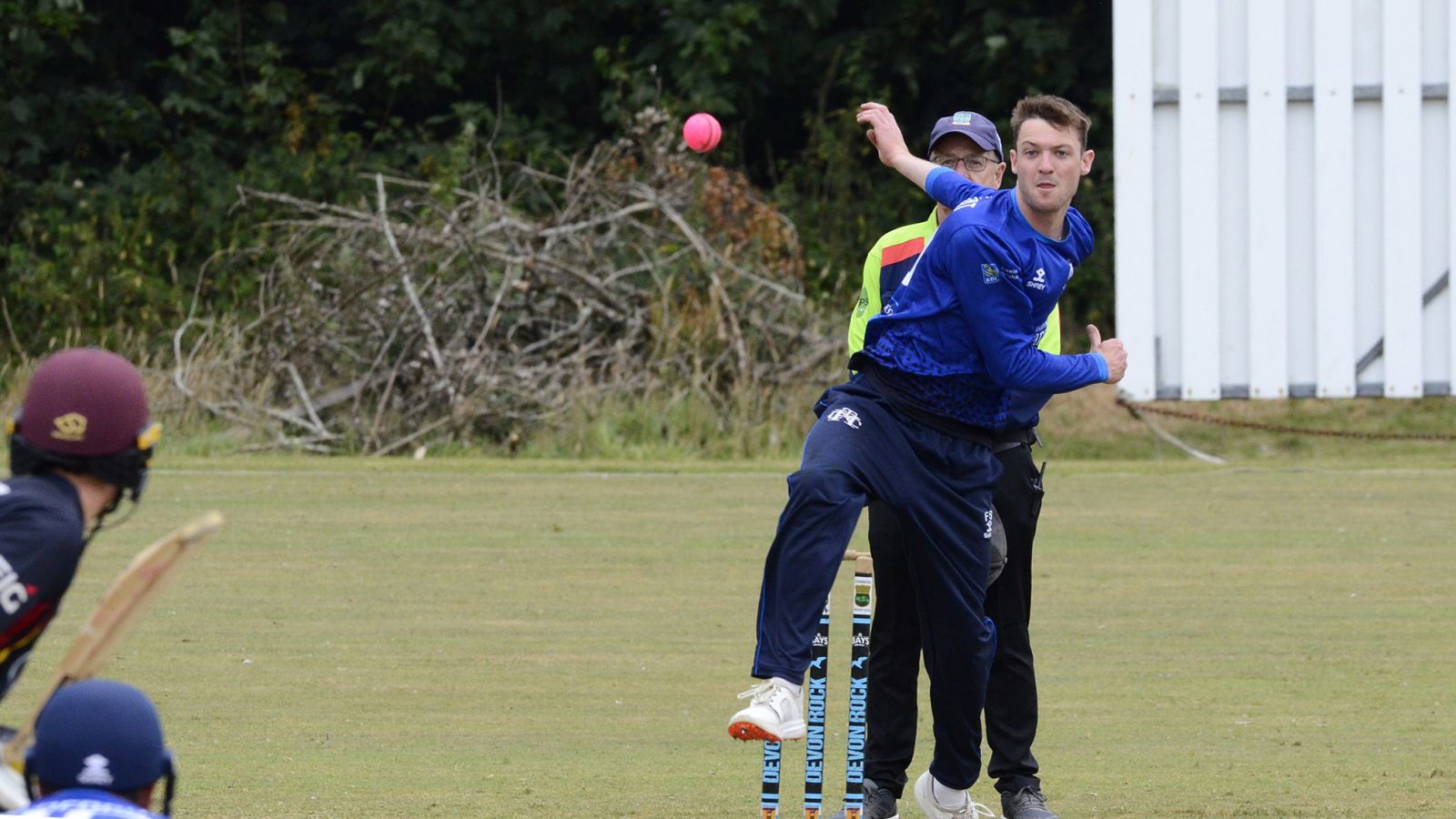 Finn Stoneman bowling for Heathcoat in their semi-final defeat by Exeter<br>credit: Conrad Sutcliffe - no re-use without copyright owner's consent