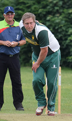 Bradninch's Ross Acton bowling against Exmouth in the final