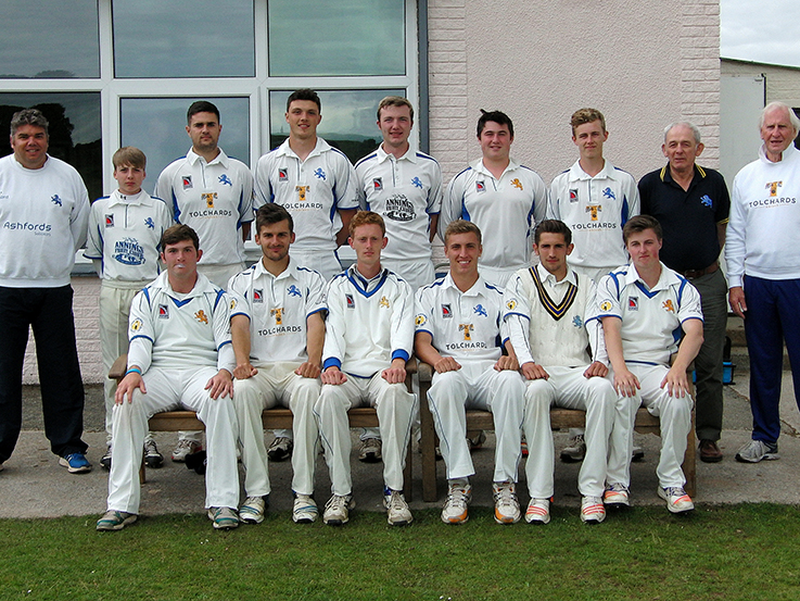Devon Lions at Tavistock, where they defeated Cornwall by 76 runs in a two-day game. Back (left to right): Tim Western, Ollie Parsons, Fred King, Gill Crouch, Matt Skeemer, Ben Phillips, Sam Fereday, Peter Langford, Stuart Munday. Front: Reid Mawdsley, Dan Goodey, Jamie Stephens, Dan Wolf, Jack Popham, Jamie Drew